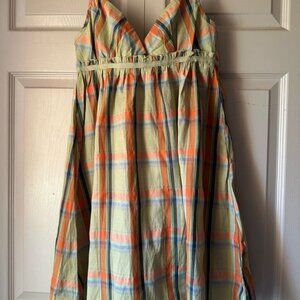 Vibrant Plaid Kids Dress in Orange and Blue